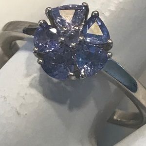 Tanzanite Flower Ring Platinum over Sterling Silver 1.20ctw. Size 10